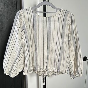 esby Cream and Navy Striped Cotton Peasant Blouse